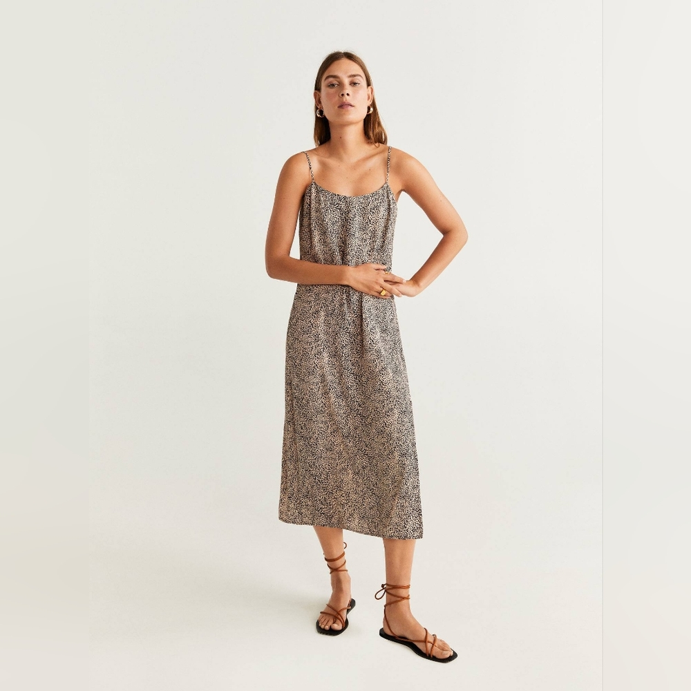 Mango Leopard Print Slip Dress with slit XS